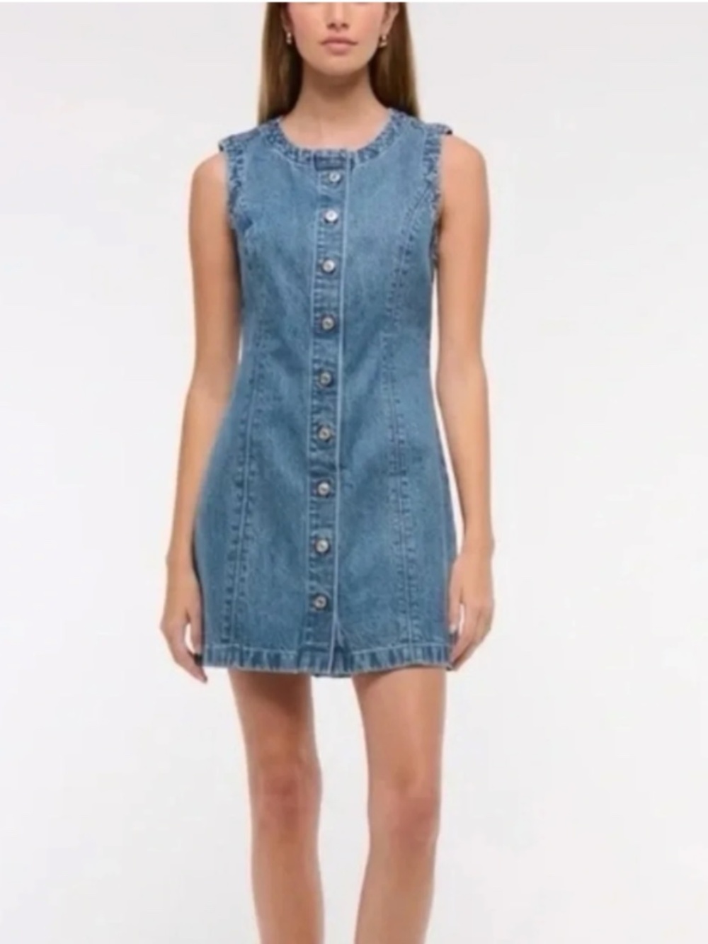 Abercrombie & Fitch Sleeveless Button-Front Denim Mini Dress - Blue
